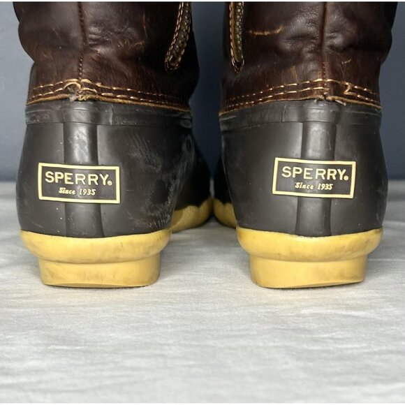 Sperry Saltwater Duck Boots Womens Size 6.5 Brown Leather Rubber Side Zip - Picture 4 of 13